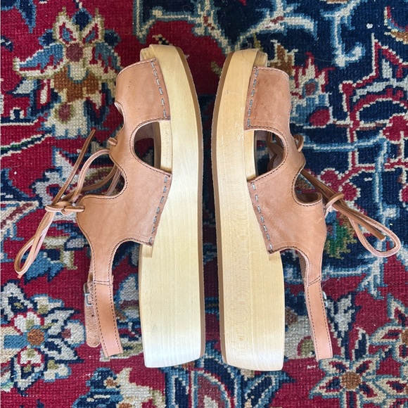 NWOT Swedish Hasbeens lace up clog sandals platform tan natural US 8.5 EU 39 - Picture 8 of 8
